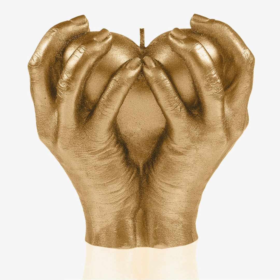 Candellana Kerze Herz Hand | Höhe: 16 cm | Klassisches Gold | Brennzeit 35h | Kerzengrösse gleicht 1