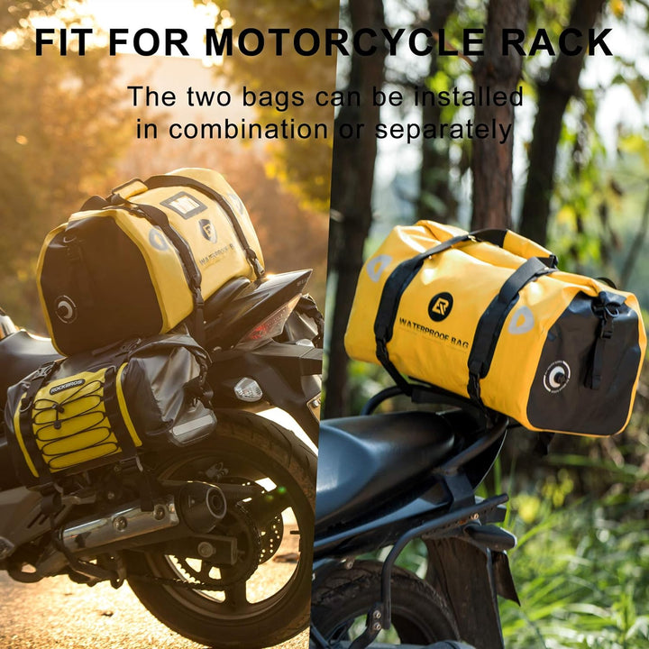 ROCKBROS Motorrad 62L Gepäckträgertaschen + 55L Gepäckrolle 100% Wasserdicht Motorradtaschen PVC Dop