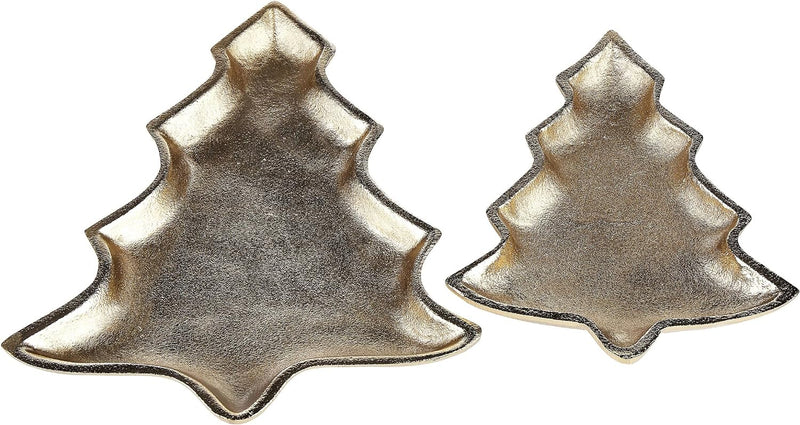 Dekoschale Aluminium gold Weihnachtsbaum 2er Set Dekotablett Dekoration Durian