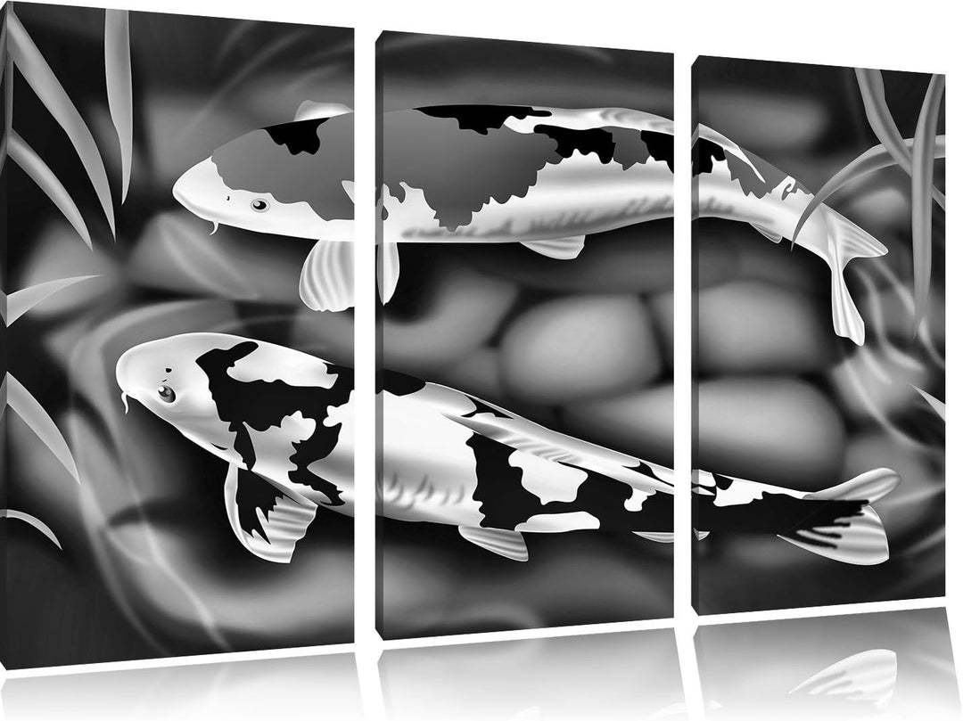 Pixxprint Edle Koi Karpfen Kunst als Leinwandbild | Grösse: 3 Teilig (120x80) | Wandbild| Kunstdruck