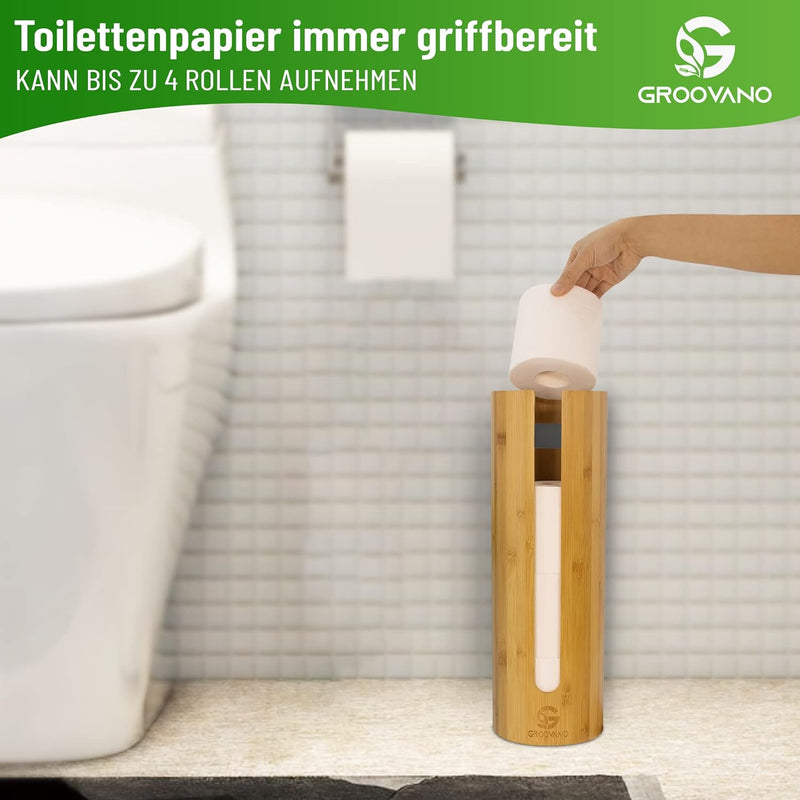 GROOVANO Ersatzrollenhalter aus Bambus für 4 Rollen, Toilettenpapierhalter Holz, Toilettenpapier Auf