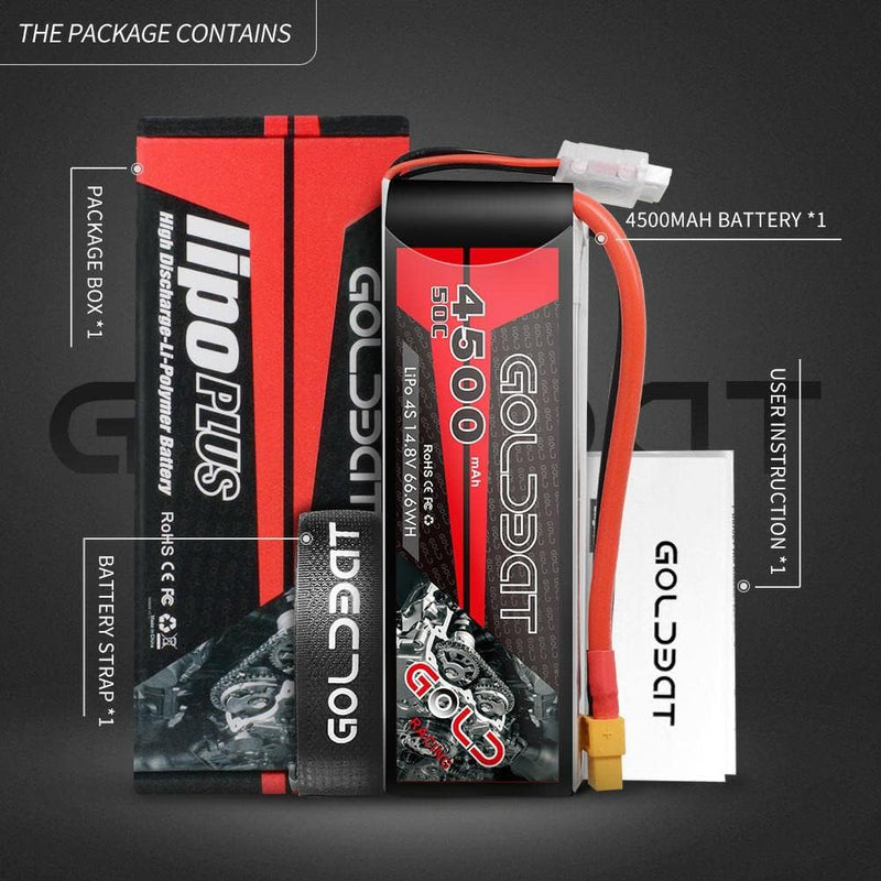 GOLDBAT 14,8V 50C 4500mAh 4S LiPo Batterie RC Akku mit XT60 Stecker für RC Flugzeug Quadcopter Drone