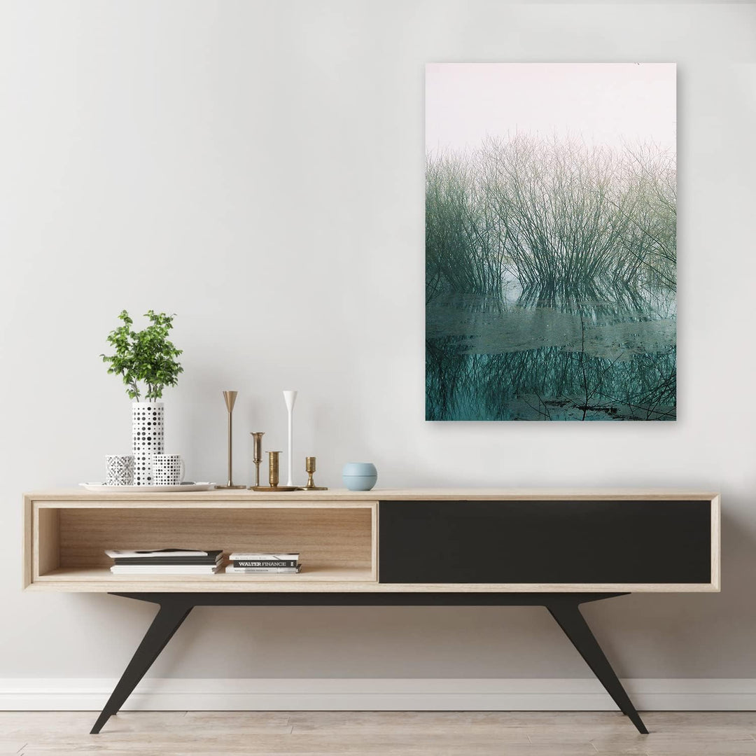 Feeby Bild Wiese Nebel Landschaft XXL 80x120 cm 1Teilig Modern Vlies Bilder Wandbilder Leinwandbilde