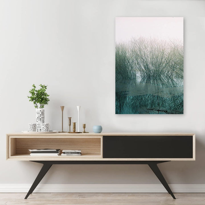 Feeby Bild Wiese Nebel Landschaft XXL 80x120 cm 1Teilig Modern Vlies Bilder Wandbilder Leinwandbilde