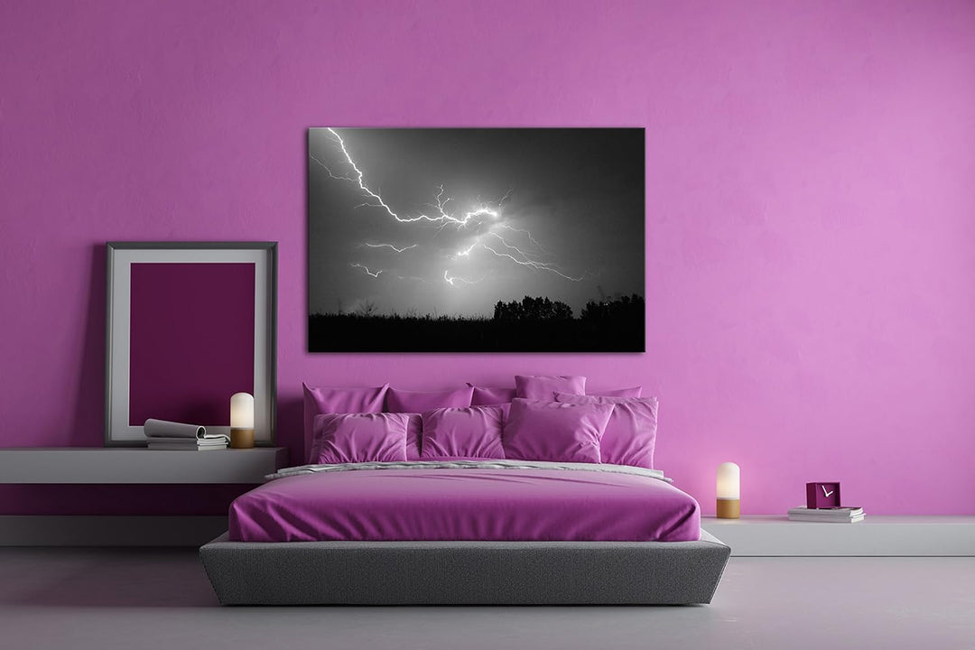 deyoli naturgewaltiger Blitz Effekt: Schwarz/Weiss Format: 80x60 als Leinwand, Motiv fertig gerahmt