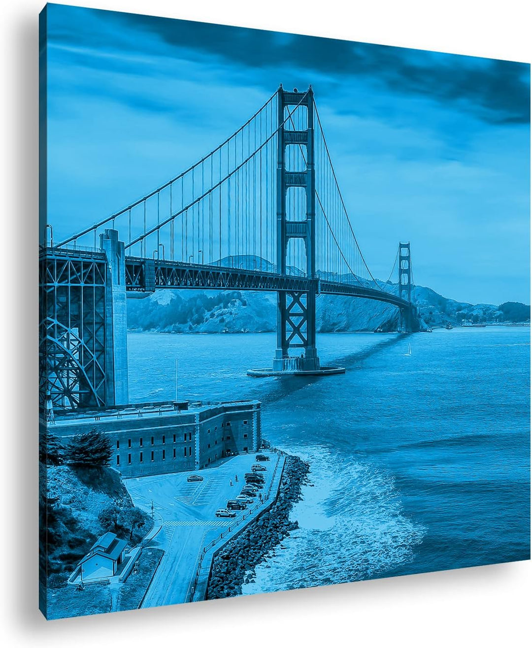 deyoli Bezaubernde Golden Gate Bridge Format: 70x70 Effekt: Monocrome Blau als Leinwand, Motiv ferti