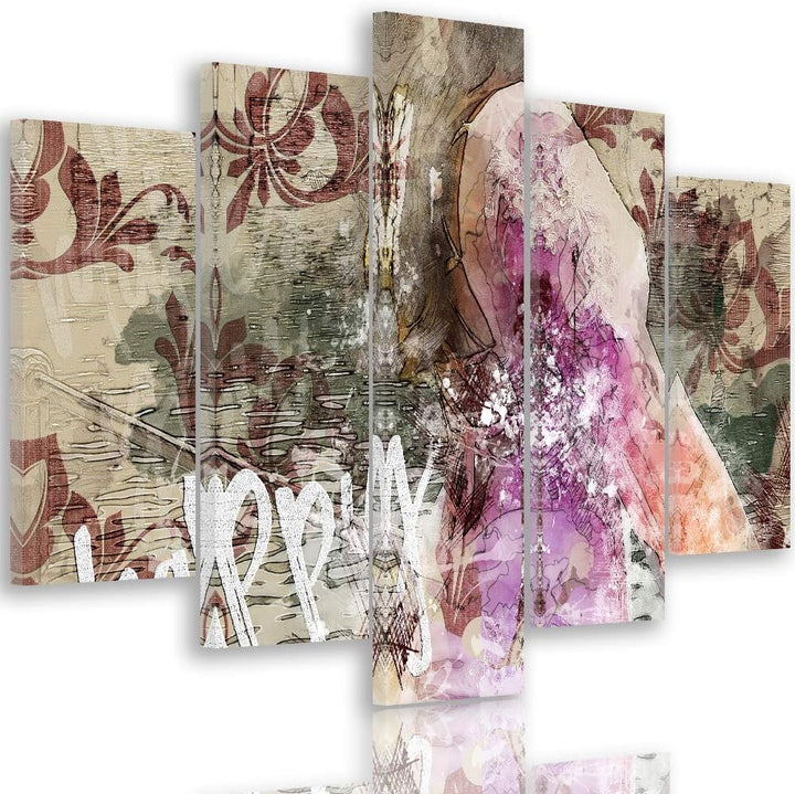 Feeby Leinwandbild 5 Teilig Abstraktion Bild Wanddeko Slogan Design Blumen bunt 200x100 cm Leinwandb