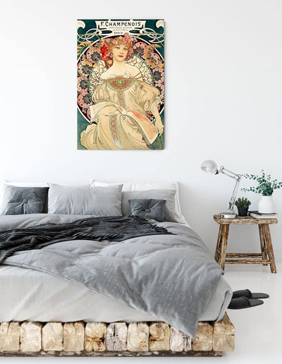 Alfons Mucha - Frau umringt von Blumen als Leinwandbild / Grösse: 100x70 cm / Wandbild / Kunstdruck