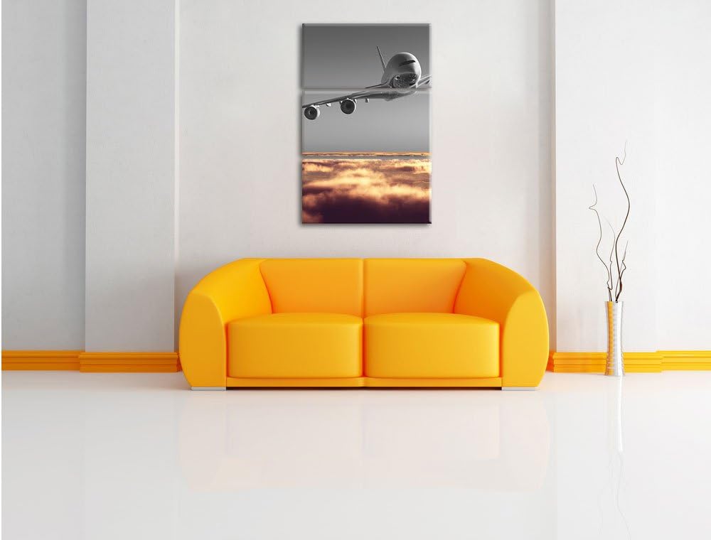 Pixxprint Flugzeug über Wolkenmeer 3-Teiler Leinwandbild 120x80 Bild auf Leinwand