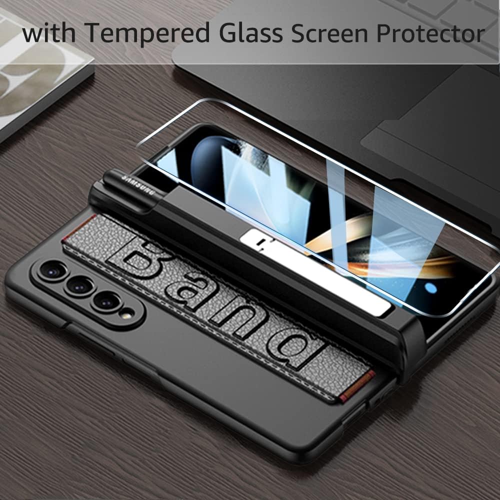 Hülle für Samsung Galaxy Z Fold 4 Magnetscharnierschutz mit Armband und S-Pen-Halter, Luxus-PC Stoss