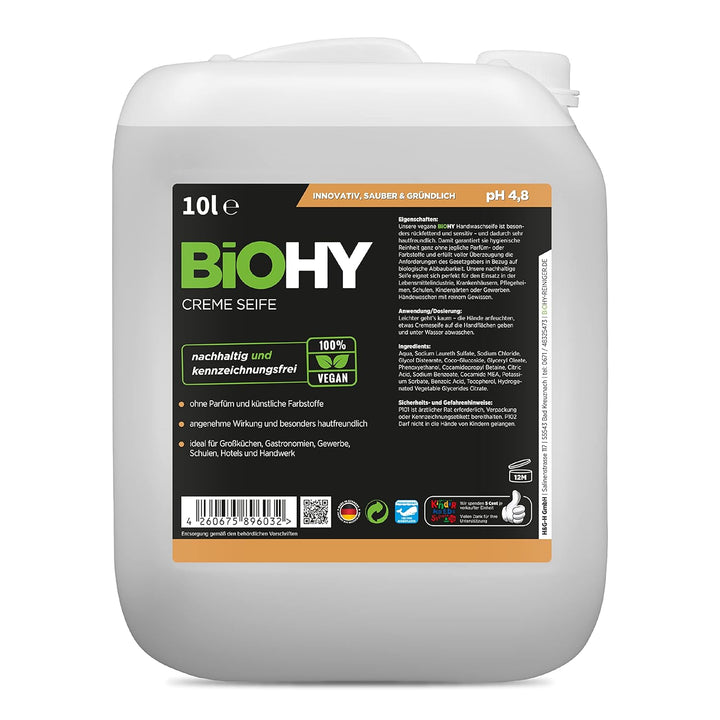 BiOHY Creme Seife (10 Liter Kanister) | Hautschonende, rückfettende & geruchsneutrale Handseife | fl