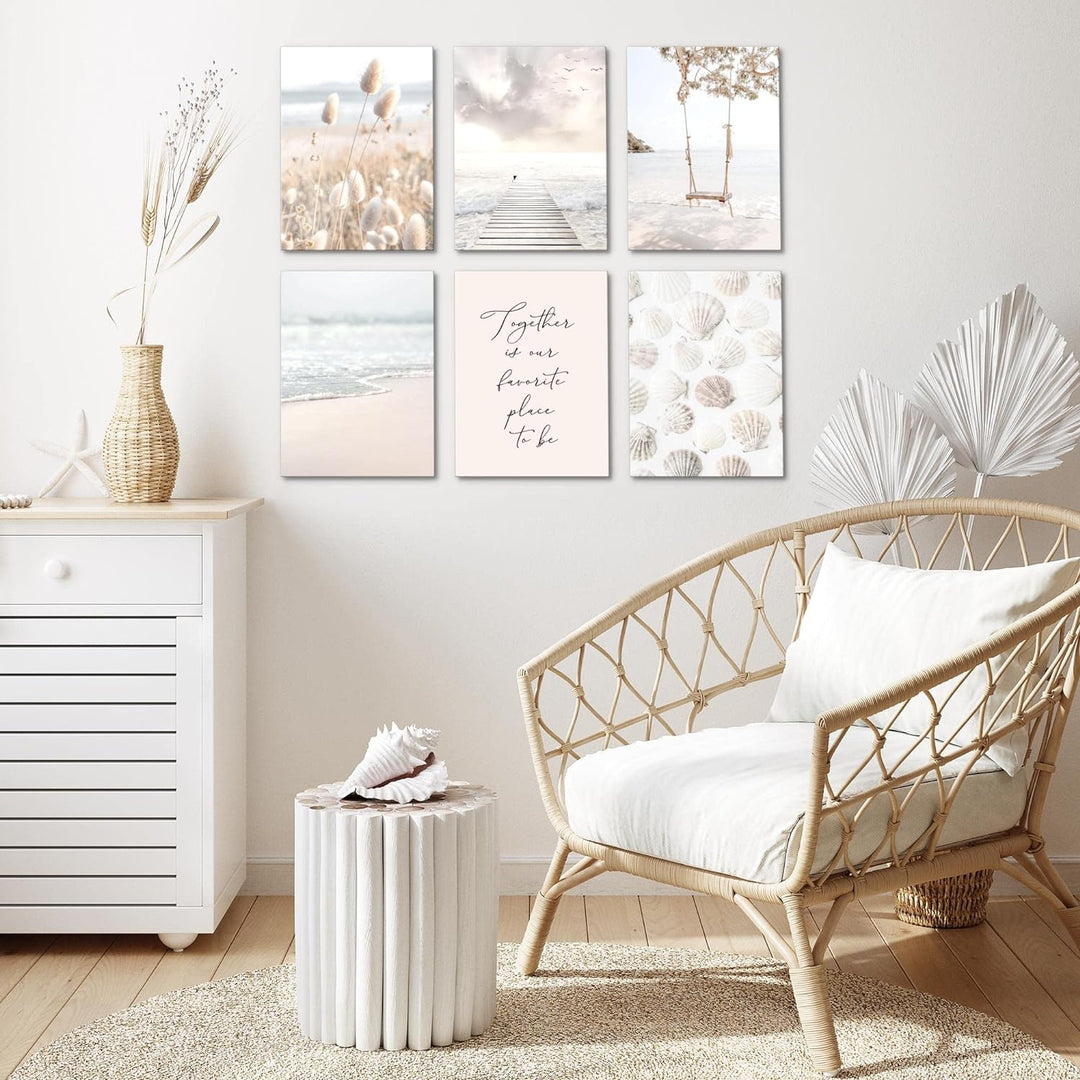 Novart Set Wandbilder - KEIN EXTRA RAHMEN BENÖTIGT - Wohnzimmer Schlafzimmer - Bilder Modern Strand