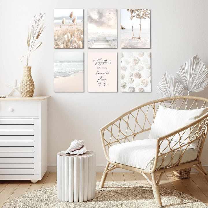 Novart Set Wandbilder - KEIN EXTRA RAHMEN BENÖTIGT - Wohnzimmer Schlafzimmer - Bilder Modern Strand