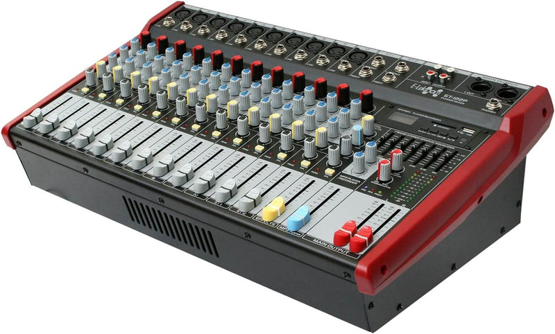 E-Lektron ST-122P Live Power-Mixer 12-Kanal + Stereo MP3/Bluetooth-Kanal Bluetooth Mischpult inkl. 2