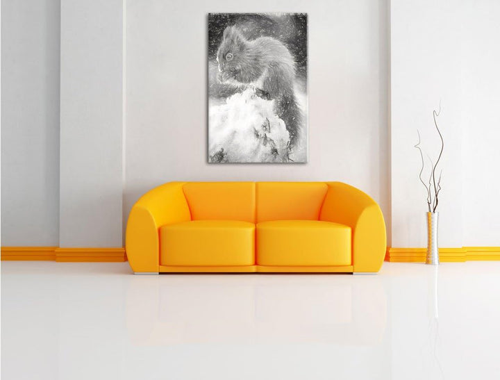 Pixxprint Kleines Eichhörnchen im Winter als Leinwandbild/Grösse: 100x70 cm/Wandbild/Kunstdruck/fert