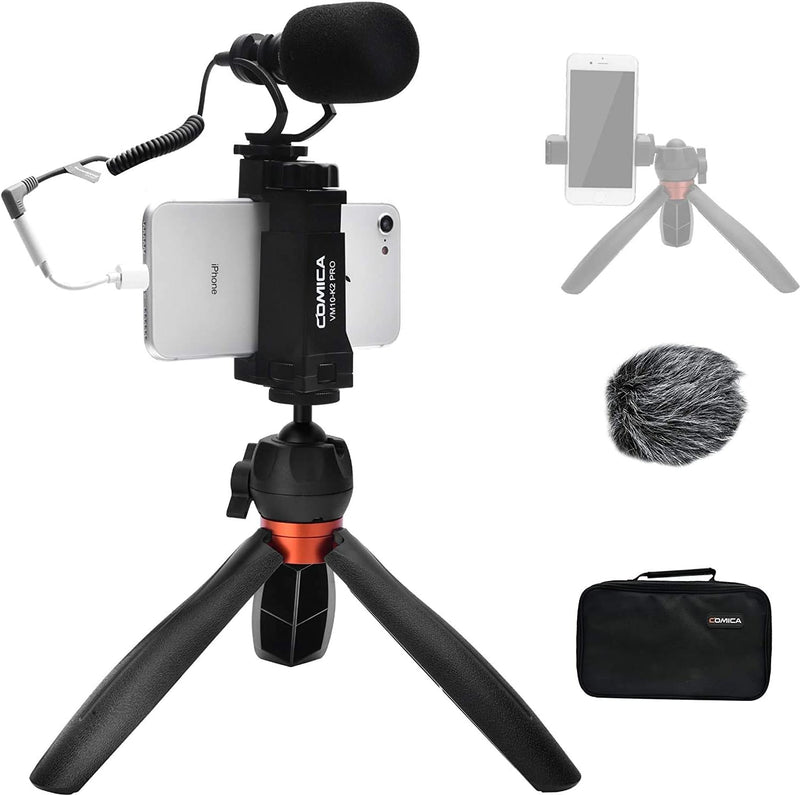 comica Handy-Mikrofon Vlogging Kit, CVM-VM10-K2 PRO Video Kit mit Professionelles Richtmikrofon und