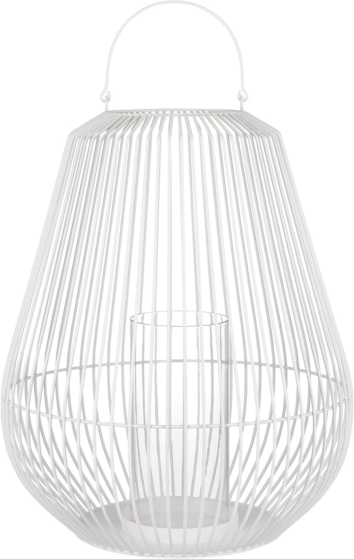 Blomus -NIDEA- Laterne, Windlicht mit Glaszylinder, Metalllaterne, Kerzenhalter, Dekolicht, Farbe Wh