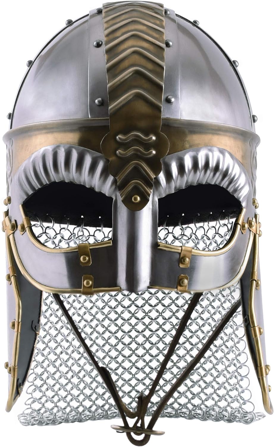Battle-Merchant Brillenhelm Beowulf mit Wangenklappen und Kettenbrünne mit verstellbarem Lederinlay