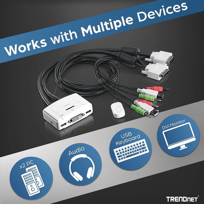 TRENDnet TK-214i 2-Port DVI USB KVM Switch und Kabel Kit mit Audio (Verwaltung von zwei PCs, USB 2.0