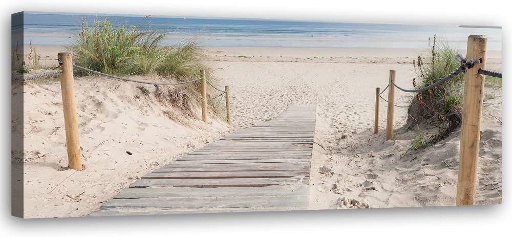 Feeby Vlies Leinwandbild Meer Strand Wasser Wellen Sand 150x50 cm Wanddeko Design Kunstdruck Zimmerd