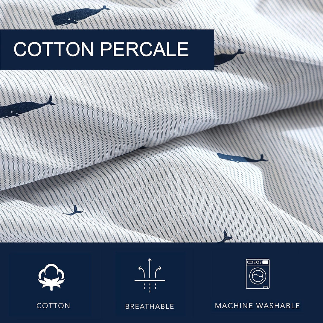 Nautica Bettwäsche-Set für Doppelbett, Baumwoll-Perkal-Bettwäsche-Set, Küstendekoration (Wal gestrei