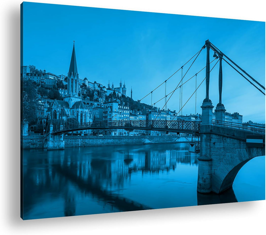 deyoli Kirche in Budapest Format: 80x60 cm Effekt: Monocrome Blau als Leinwandbild, Motiv fertig ger