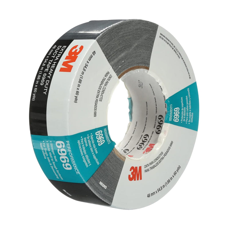 3M Extra Heavy Duty Duct Tape 6969 Black, 48 mm x 54.8 m 10.7 mil, Conveniently Packaged (Pack of 1)