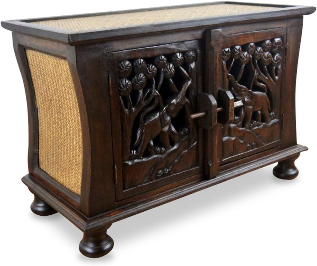livasia Rattansideboard mit Elefantenschnitzerei, asiatische TV-Möbel, HiFi-Sideboard, Sitzbank (Nr.