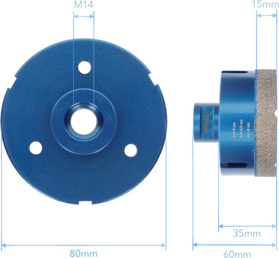 PRODIAMANT Diamant Fliesenbohrer 80mm x M14 trockenbohren in Fliese, Feinsteinzeug, Keramik, Naturst