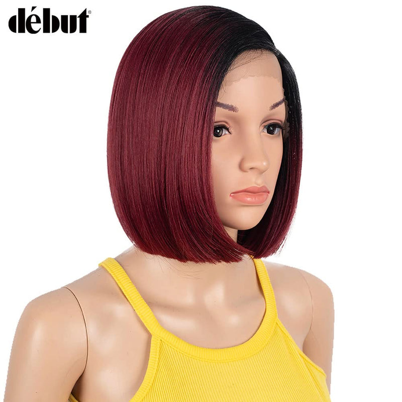 Début Lace Front Perücke für schwarze Damen Bob Perücke für weisse Damen Kunsthaar 24 cm 120g Rot Gl