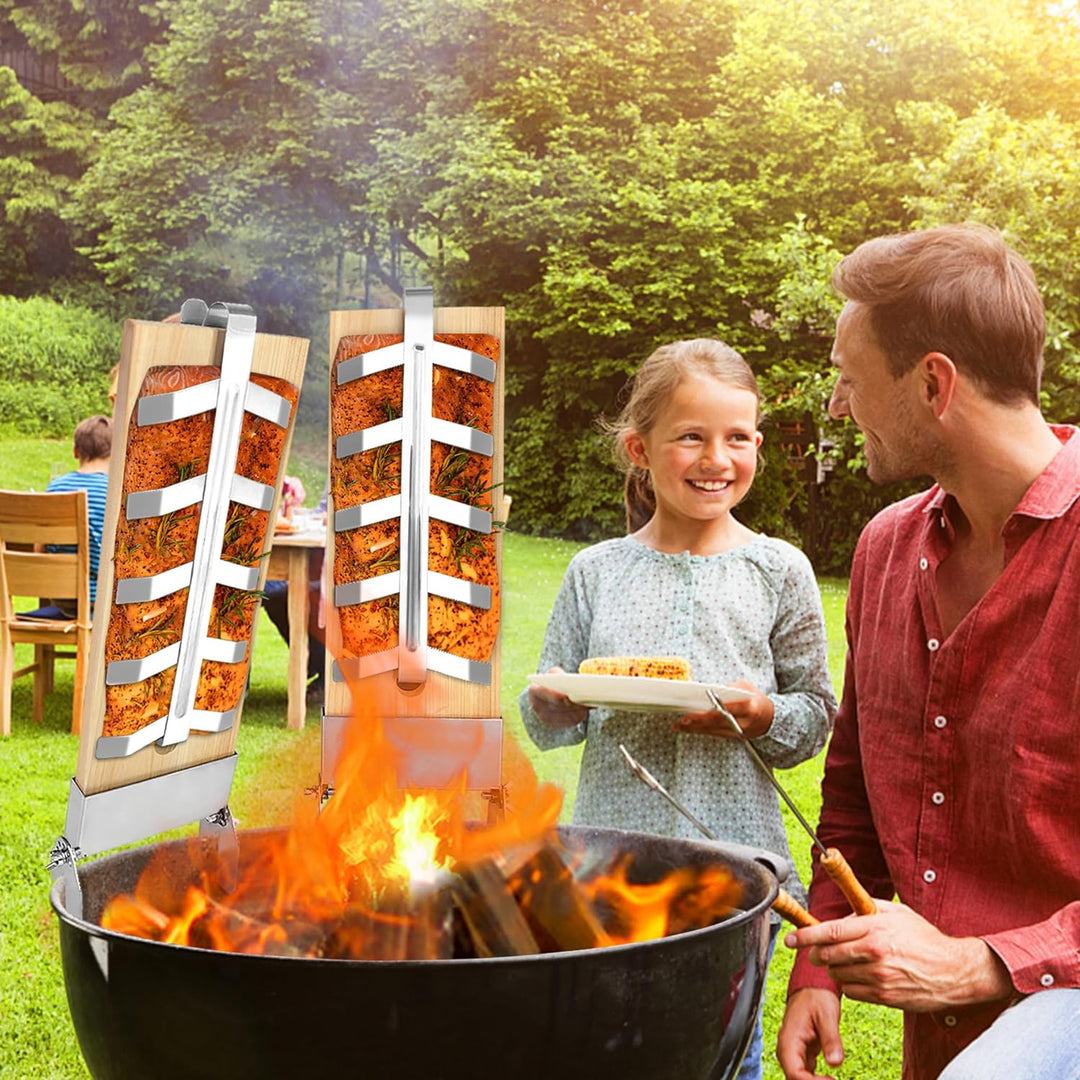 YUENFONG Flammlachsbrett Räucherbrett Flammlachsbretter 4er Set mit Edelstahl Halterung Zedernholzbr