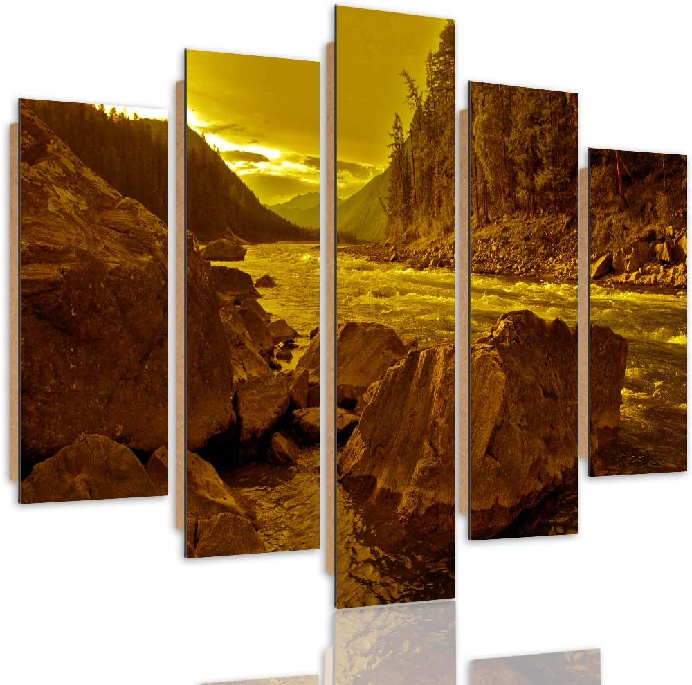 Feeby Wandbild Landschaft 100x70 cm - Deco Panel - 5 Teilig - Kunstdruck Steine braun Deco Panel 100