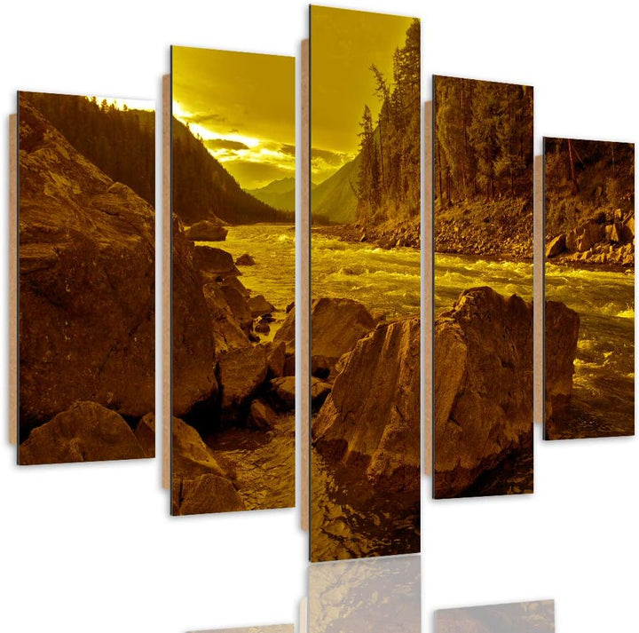 Feeby Wandbild Landschaft 100x70 cm - Deco Panel - 5 Teilig - Kunstdruck Steine braun Deco Panel 100
