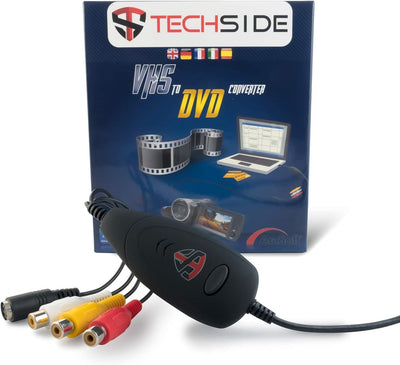 TechSide VHS Analog-Digital-Konverter 2024 | Windows 11-kompatibel + Neue Software | USB 2.0 Audio/V