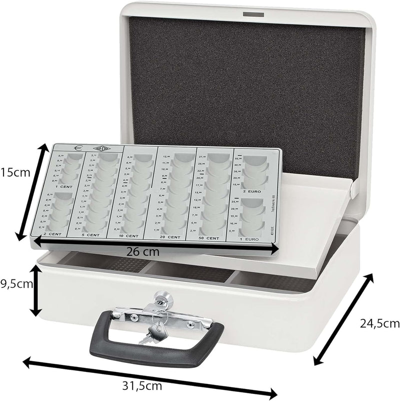 Wedo 150658000 Geldzählkassette Europa, für Münzen und Banknoten, mit Tragegriff, 3-Fächereinsatz fü