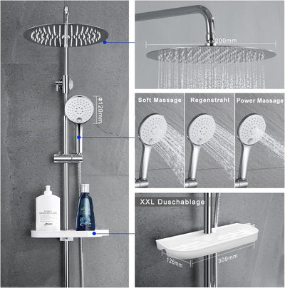 JOHO Regendusche Duschsystem ohne Armatur, Rain Shower Duschset Überkopfbrauseset aus Edelstahl mit