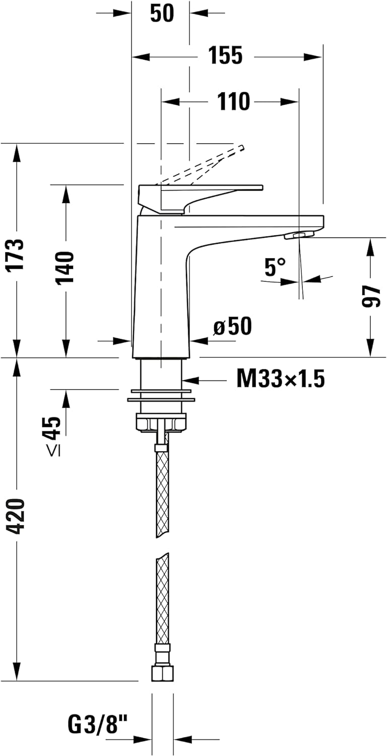 Duravit Tulum Waschtischarmatur, Grösse S (Auslauf Höhe 97 mm), Wasserhahn Bad, Waschbecken Armatur,