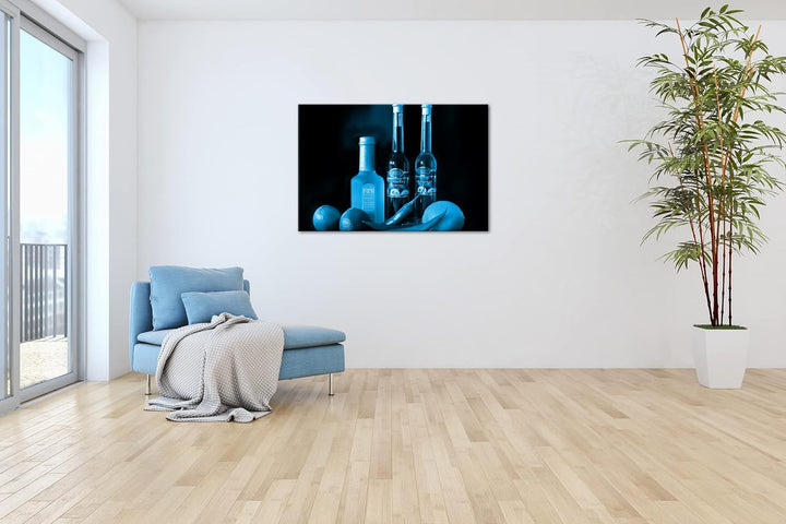 deyoli Dark bunte Lebensmittel mit Essig Format 80x60 Effekt: Monocrome Blau als Leinwandbild, Motiv