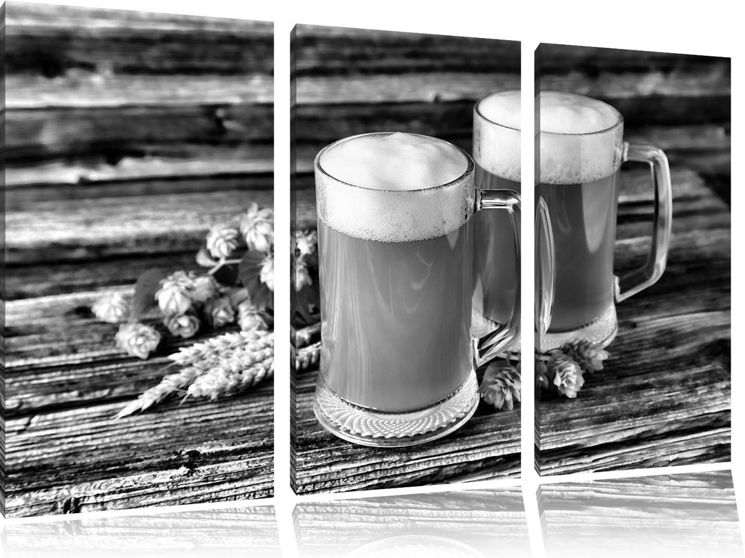 Pixxprint Bier Bierglas als Leinwandbild/Grösse: 3 Teilig (120x80 cm) cm/Wandbild/Kunstdruck/fertig