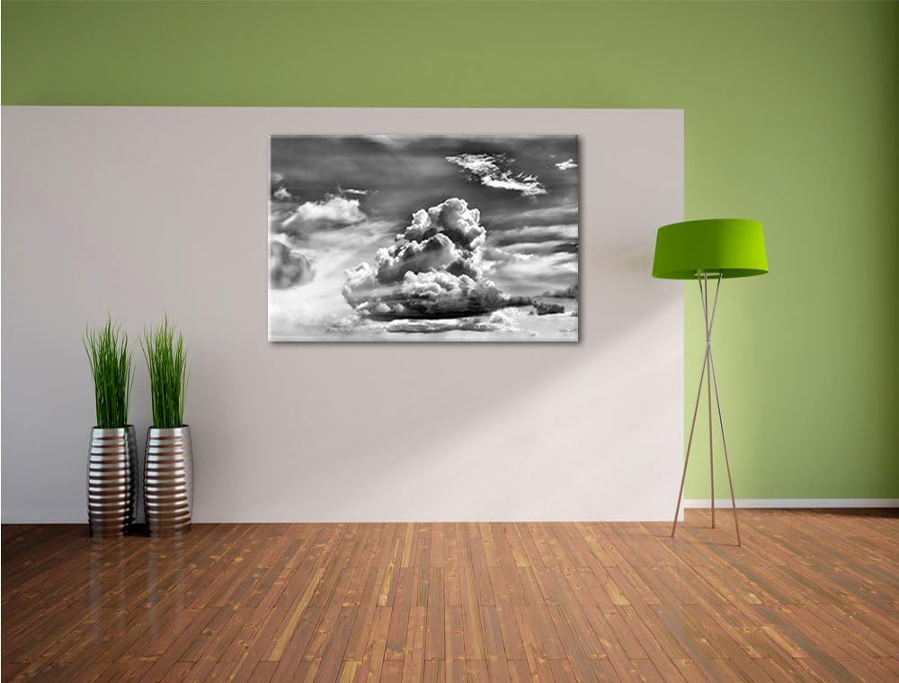 Pixxprint Monocrome, Wolkiger Himmel bedeckt Sonne, Format: 100x70 auf Leinwand, 100x70