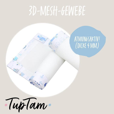 TupTam Gitterstäbe Schutz Netz Babybett Nestchen 3D Mesh 2 Pack, Farbe: Autos Blau, Grösse: ca. 128