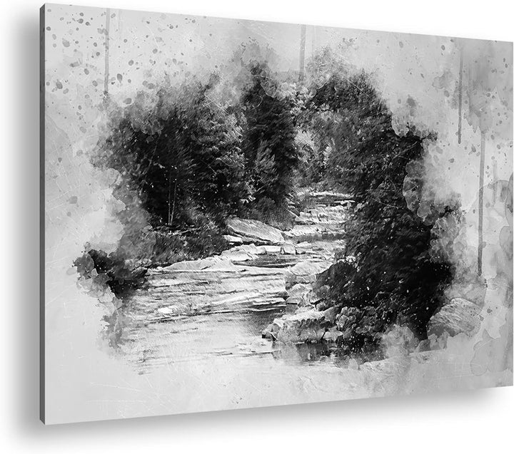 deyoli Flusslauf im zauberhaften Wald Format: 80x60 Effekt: Schwarz&Weiss als Leinwandbild, Motiv fe