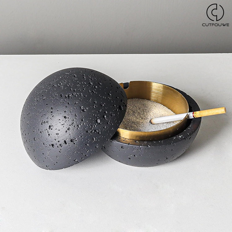 Cutfouwe Mode-Mülleimer,Beton+Innenzylinder Aus Metall -Leicht Zu Reinigen,Schwarz Black Schwarz, Bl