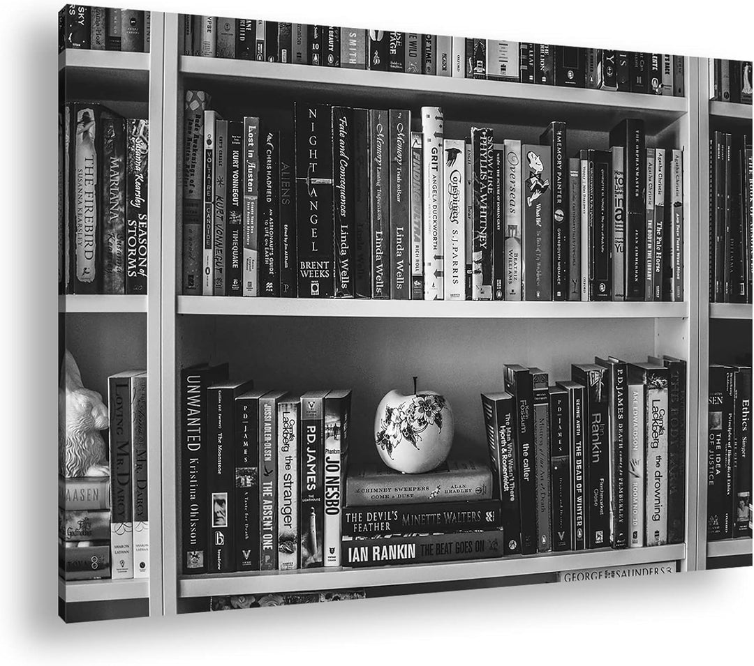 deyoli rand volles Bücherregal Format: 100x70 cm Effekt: Schwarz&Weiss als Leinwandbild, Motiv ferti