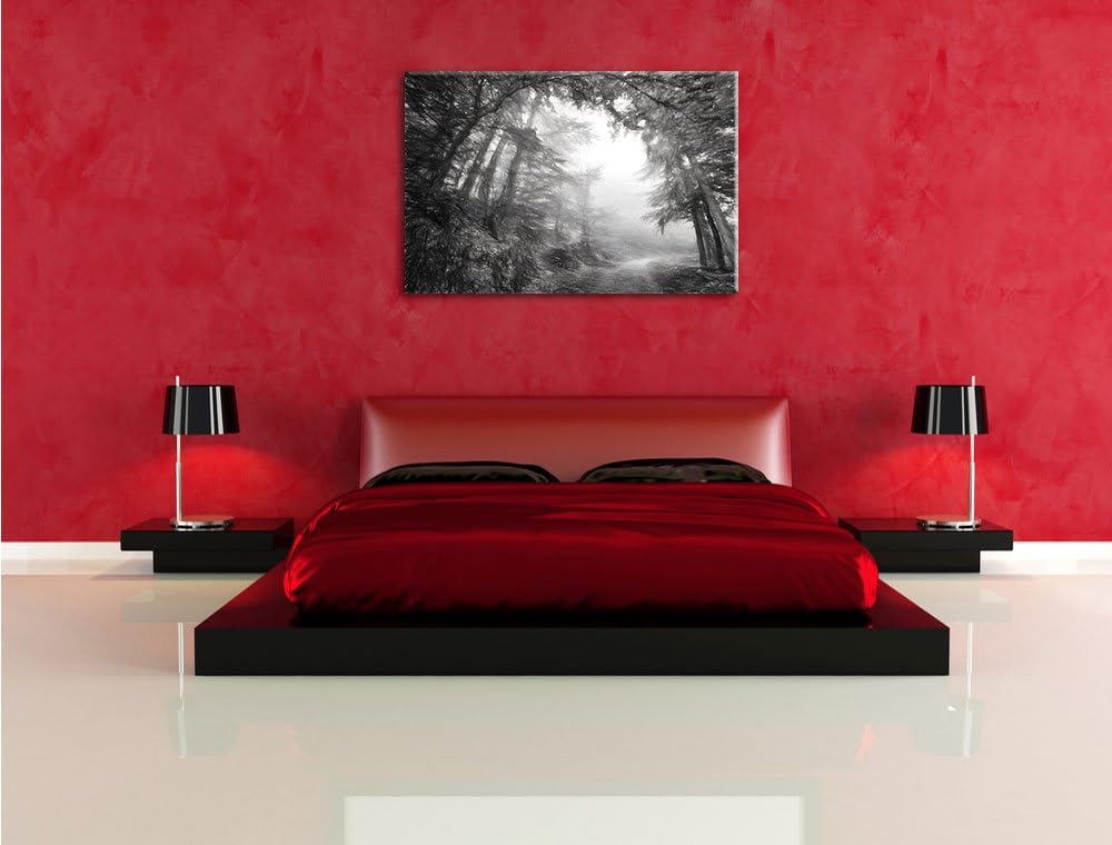 Pixxprint Sonnenstrahlen Waldweg als Leinwandbild/Grösse: 100x70 / Wandbild/Kunstdruck/fertig bespan