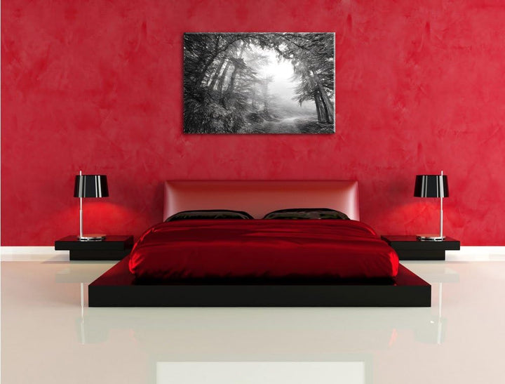 Pixxprint Sonnenstrahlen Waldweg als Leinwandbild/Grösse: 100x70 / Wandbild/Kunstdruck/fertig bespan