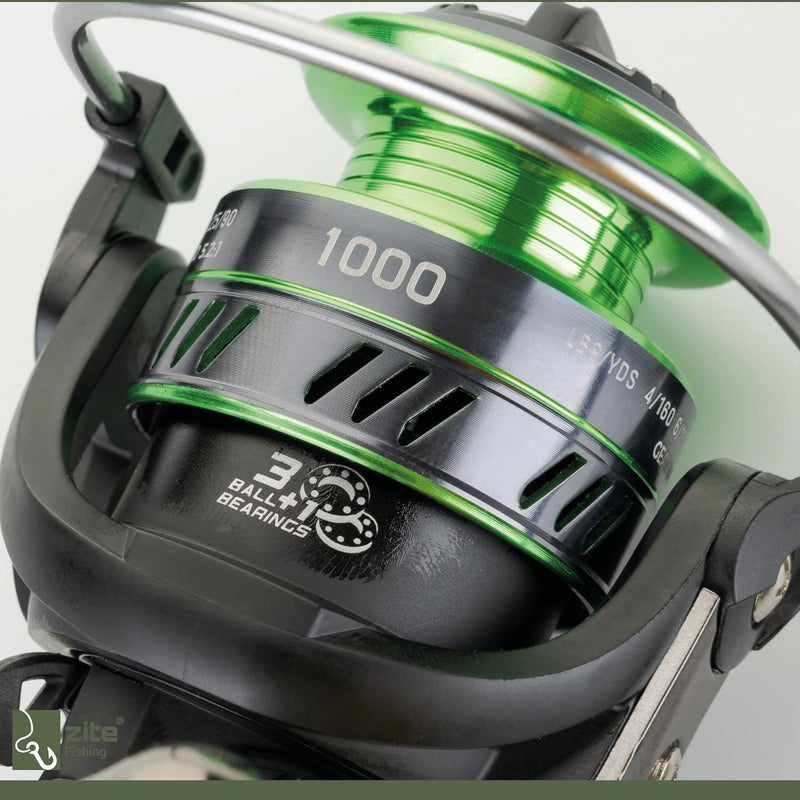 Zite Fishing Ultra Light Angelrolle 1000 3+1BB | Spinnrolle Forellen Spoons Gummiköder Angeln | 2 Al