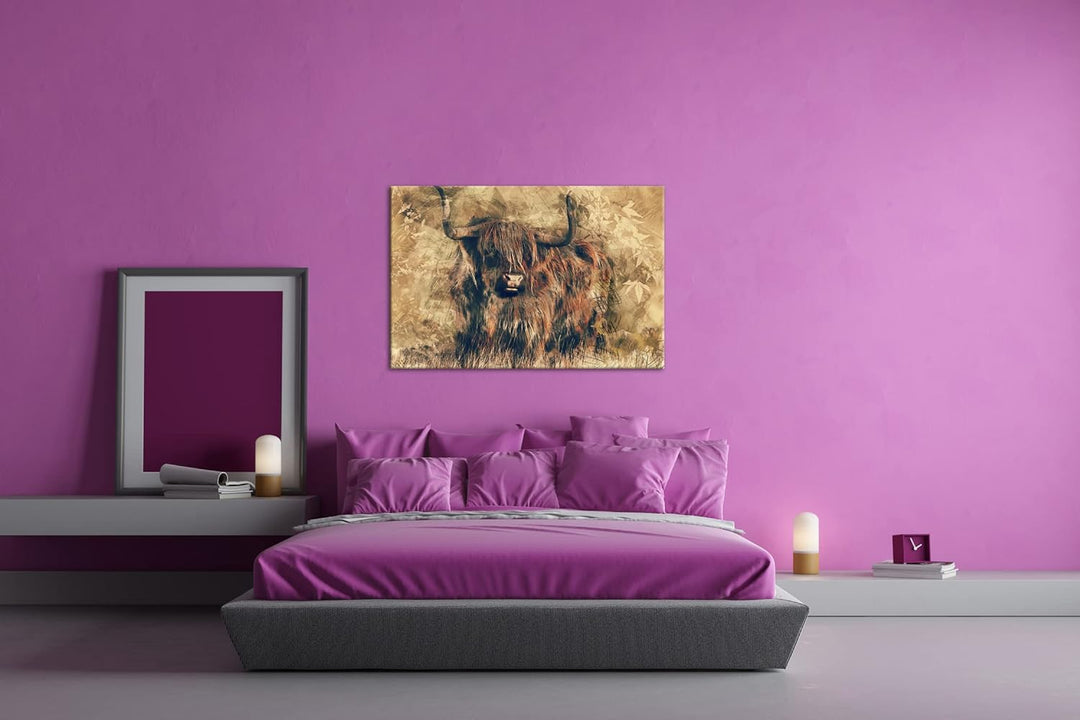 deyoli gezeichneter Stier Format: 80x60 als Leinwandbild, Motiv fertig gerahmt auf Echtholzrahmen, H
