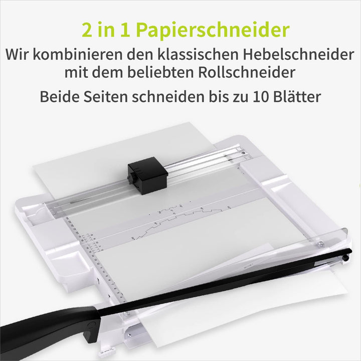 ACROPAQ 2 in 1 Papierschneidemaschine - Hebelschneider & Rollschneider für A4, Papier, Fotos, Pappe,