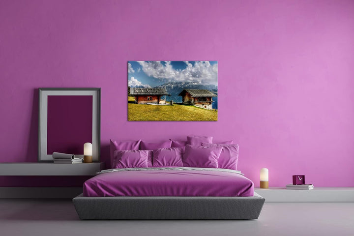 deyoli Alpen Holzhütten Format: 80x60 als Leinwandbild, Motiv fertig gerahmt auf Echtholzrahmen, Hoc